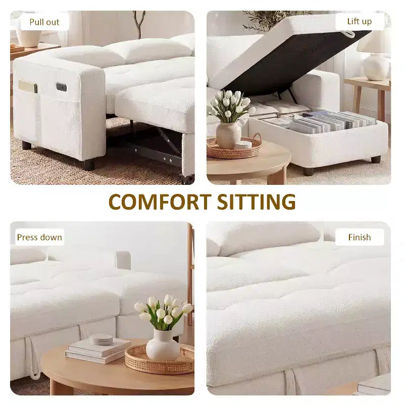 Divano Letto Angolare a L da 81" con Chaise Longue Contenitore, Porta USB e Schienale Regolabile