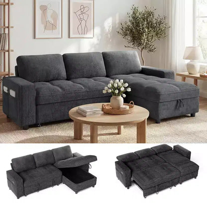 Divano Letto Angolare a L da 81" con Chaise Longue Contenitore, Porta USB e Schienale Regolabile