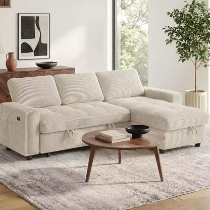 Divano Letto Angolare a L da 81" con Chaise Longue Contenitore, Porta USB e Schienale Regolabile
