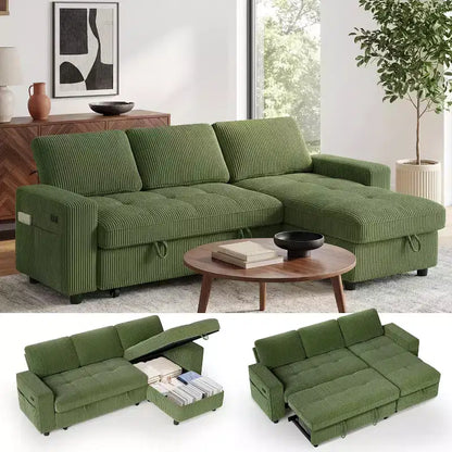 Divano Letto Angolare a L da 81" con Chaise Longue Contenitore, Porta USB e Schienale Regolabile