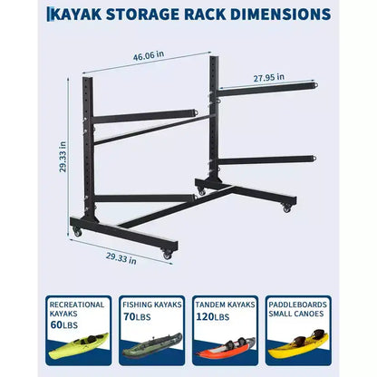 Porta Kayak Super Resistente con Ruote Bloccabili per Kayak, Canoe, Tavole da Surf e Paddleboard con Ripiani Rimovibili
