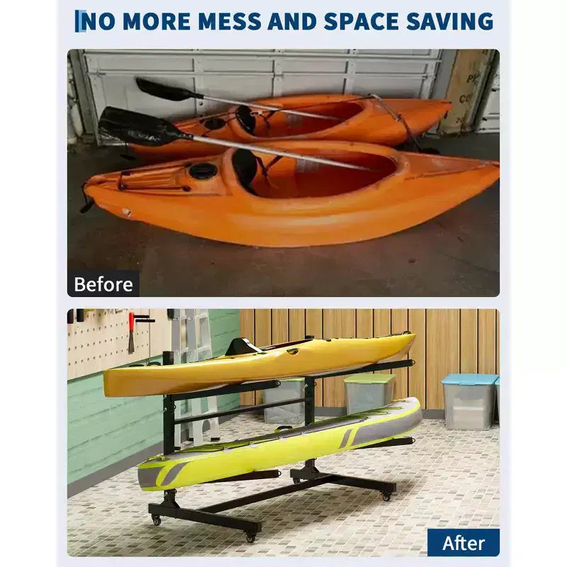 Porta Kayak Super Resistente con Ruote Bloccabili per Kayak, Canoe, Tavole da Surf e Paddleboard con Ripiani Rimovibili