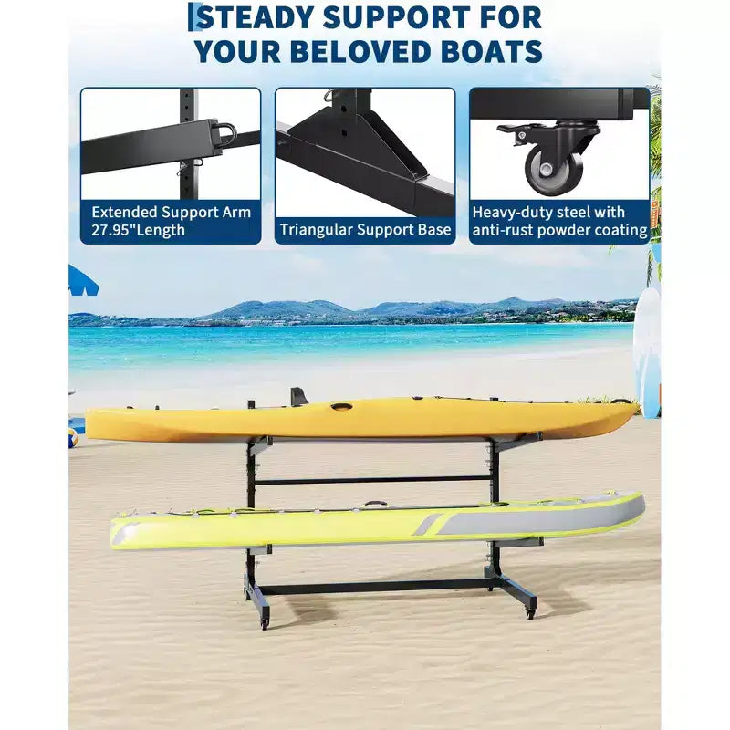 Porta Kayak Super Resistente con Ruote Bloccabili per Kayak, Canoe, Tavole da Surf e Paddleboard con Ripiani Rimovibili