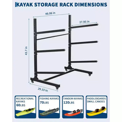 Porta Kayak Super Resistente con Ruote Bloccabili per Kayak, Canoe, Tavole da Surf e Paddleboard con Ripiani Rimovibili