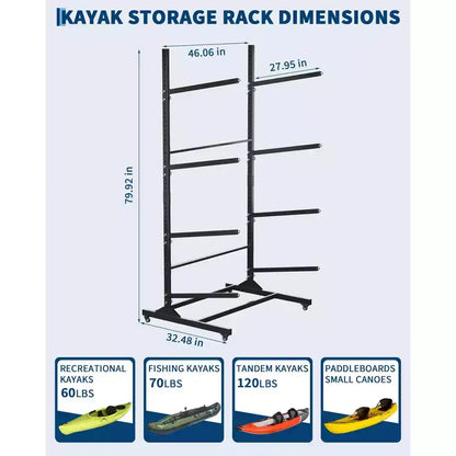 Porta Kayak Super Resistente con Ruote Bloccabili per Kayak, Canoe, Tavole da Surf e Paddleboard con Ripiani Rimovibili