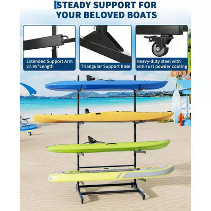 Porta Kayak Super Resistente con Ruote Bloccabili per Kayak, Canoe, Tavole da Surf e Paddleboard con Ripiani Rimovibili
