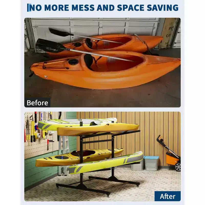 Porta Kayak Super Resistente con Ruote Bloccabili per Kayak, Canoe, Tavole da Surf e Paddleboard con Ripiani Rimovibili