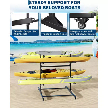 Porta Kayak Super Resistente con Ruote Bloccabili per Kayak, Canoe, Tavole da Surf e Paddleboard con Ripiani Rimovibili