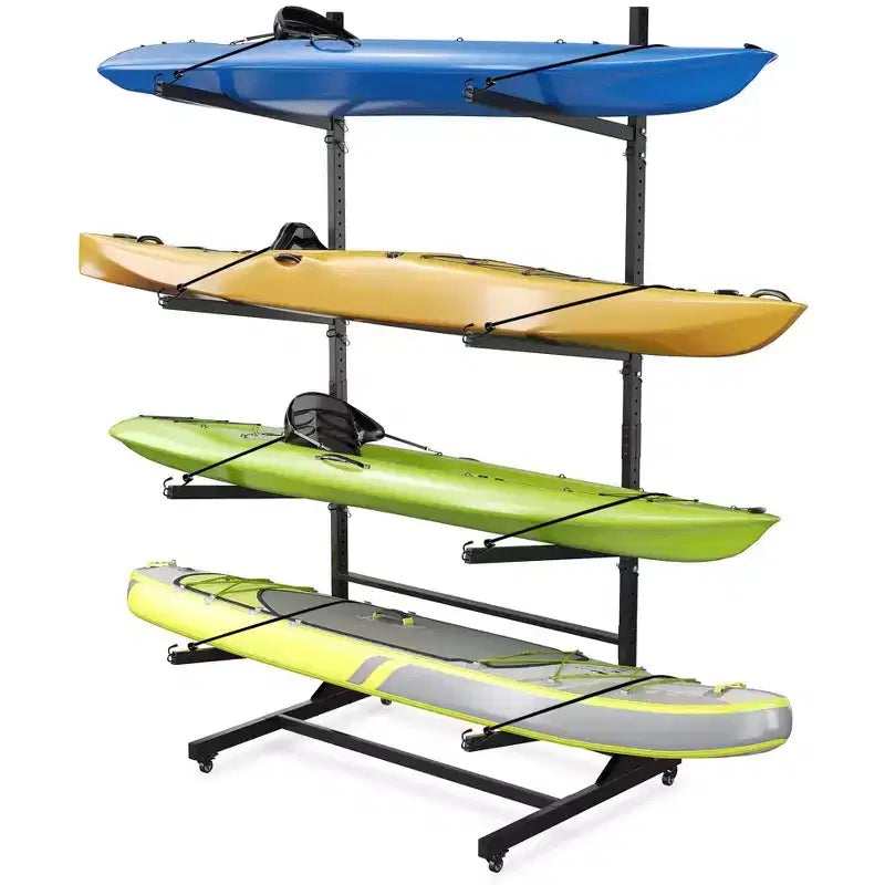Porta Kayak Super Resistente con Ruote Bloccabili per Kayak, Canoe, Tavole da Surf e Paddleboard con Ripiani Rimovibili