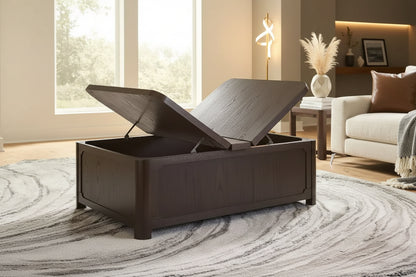 Tavolino da caffè con piano sollevabile Breckington con contenitore nascosto – Legno massiccio marrone scuro