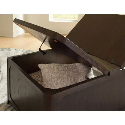 Tavolino da caffè con piano sollevabile Breckington con contenitore nascosto – Legno massiccio marrone scuro