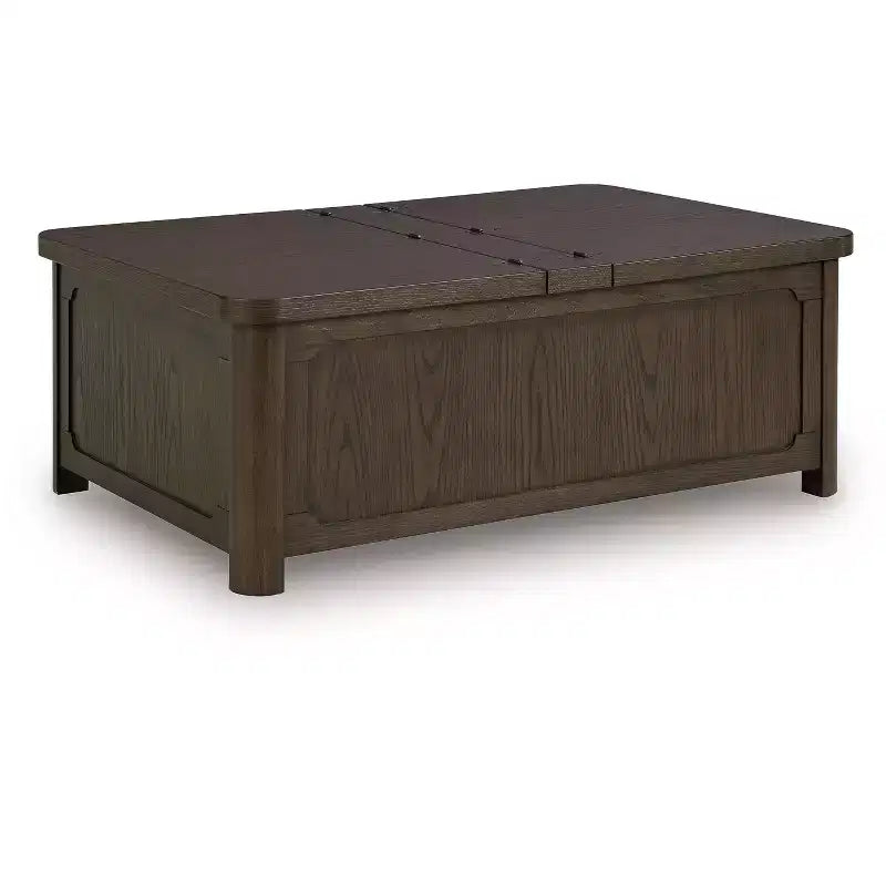 Tavolino da caffè con piano sollevabile Breckington con contenitore nascosto – Legno massiccio marrone scuro