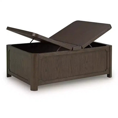 Tavolino da caffè con piano sollevabile Breckington con contenitore nascosto – Legno massiccio marrone scuro