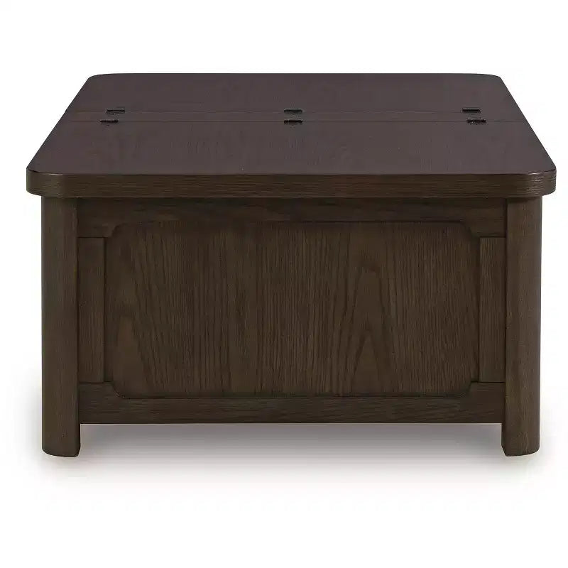 Tavolino da caffè con piano sollevabile Breckington con contenitore nascosto – Legno massiccio marrone scuro