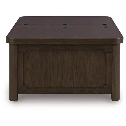 Tavolino da caffè con piano sollevabile Breckington con contenitore nascosto – Legno massiccio marrone scuro