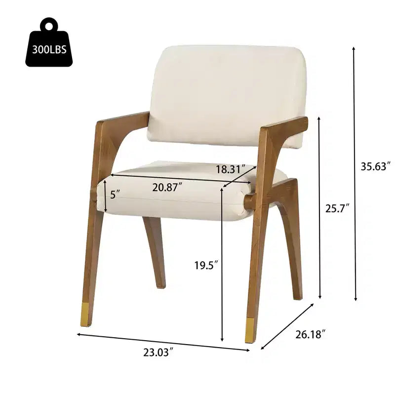Sedia da pranzo imbottita Mid-Century Modern in legno di gomma con braccioli – 136 kg