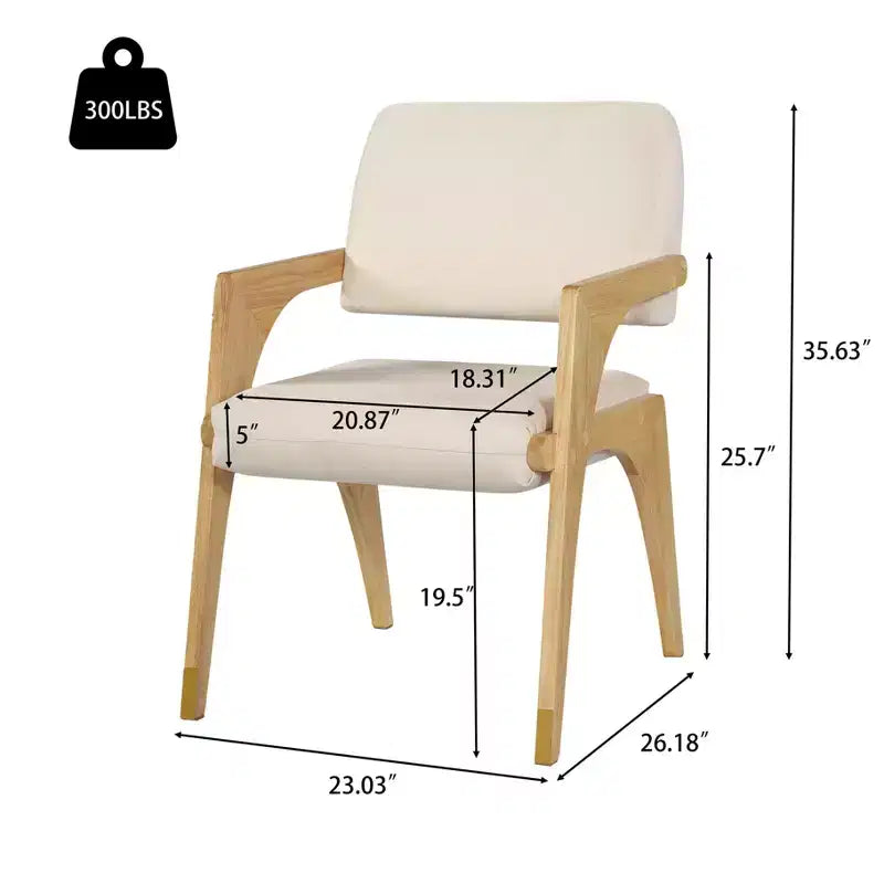 Sedia da pranzo imbottita Mid-Century Modern in legno di gomma con braccioli – 136 kg
