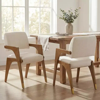 Sedia da pranzo imbottita Mid-Century Modern in legno di gomma con braccioli – 136 kg