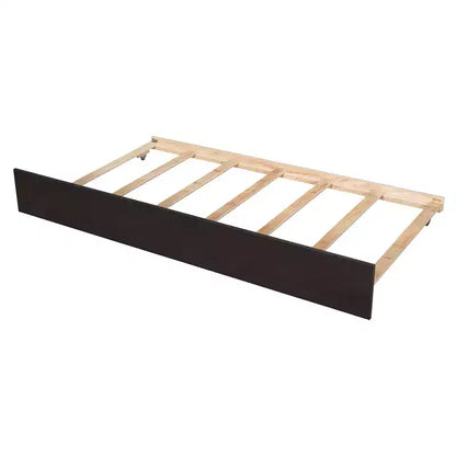 Letto singolo a piattaforma con letto estraibile e testiera con contenitore – Supporto a doghe in legno, bianco