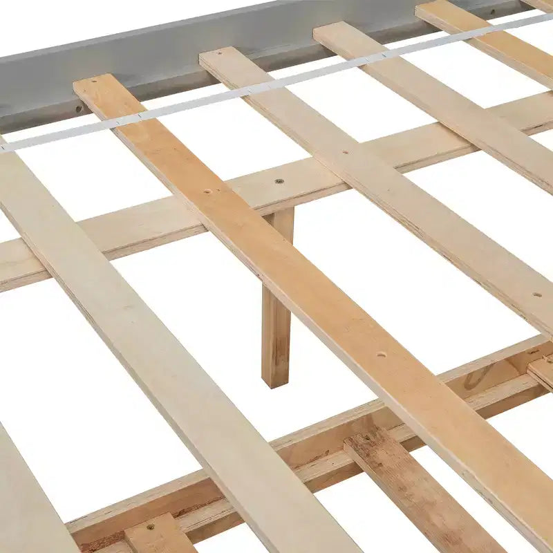 Letto singolo a piattaforma con letto estraibile e testiera con contenitore – Supporto a doghe in legno, bianco