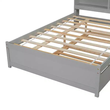 Letto singolo a piattaforma con letto estraibile e testiera con contenitore – Supporto a doghe in legno, bianco