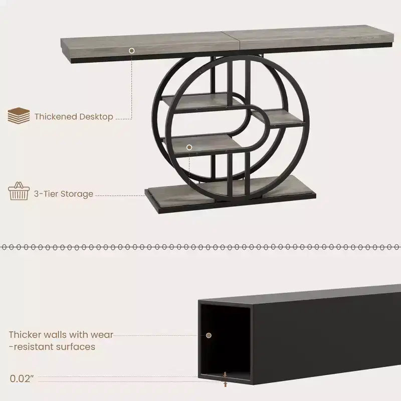 Consolle stretta da 55" per Ingresso, Tavolo da Divano Retrò Industriale Dietro il Divano con Struttura Robusta in Ferro e Piano in Legno per Corridoio e Soggiorno