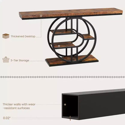 Consolle stretta da 55" per Ingresso, Tavolo da Divano Retrò Industriale Dietro il Divano con Struttura Robusta in Ferro e Piano in Legno per Corridoio e Soggiorno