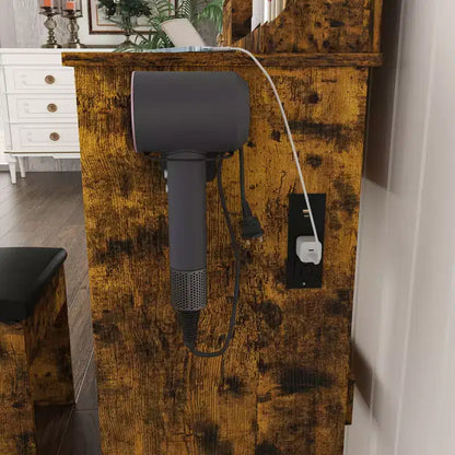 Toeletta Trucco con Specchio Illuminato, Sgabello, Presa di Corrente e Cassetti Contenitori
