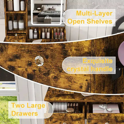 Toeletta Trucco con Specchio Illuminato, Sgabello, Presa di Corrente e Cassetti Contenitori