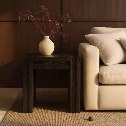 Tavolino da salotto contemporaneo Stanton nero con cassetto – Legno massiccio e impiallacciatura in rovere