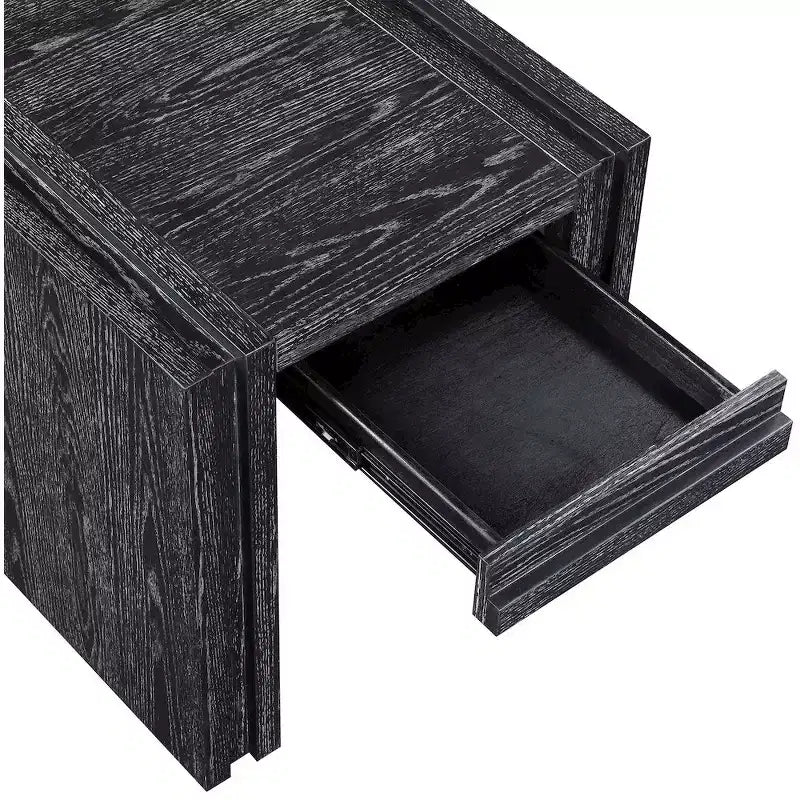 Tavolino da salotto contemporaneo Stanton nero con cassetto – Legno massiccio e impiallacciatura in rovere