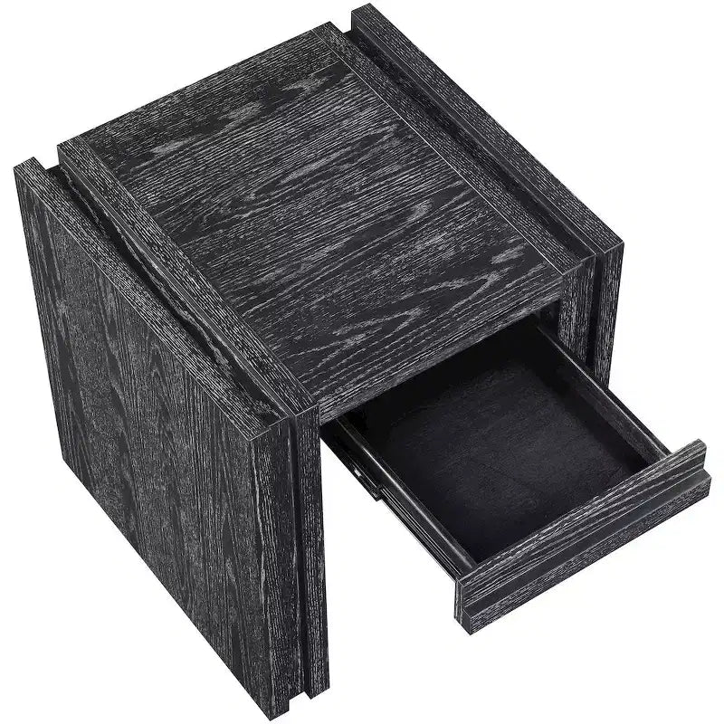 Tavolino da salotto contemporaneo Stanton nero con cassetto – Legno massiccio e impiallacciatura in rovere