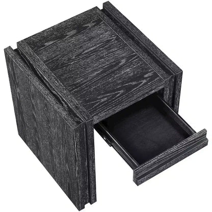 Tavolino da salotto contemporaneo Stanton nero con cassetto – Legno massiccio e impiallacciatura in rovere