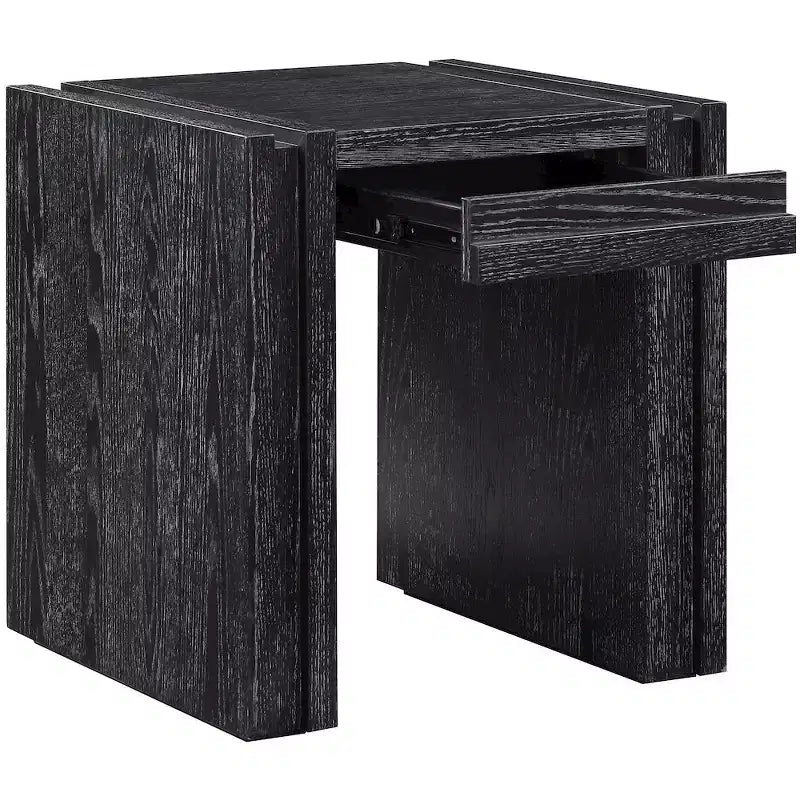 Tavolino da salotto contemporaneo Stanton nero con cassetto – Legno massiccio e impiallacciatura in rovere