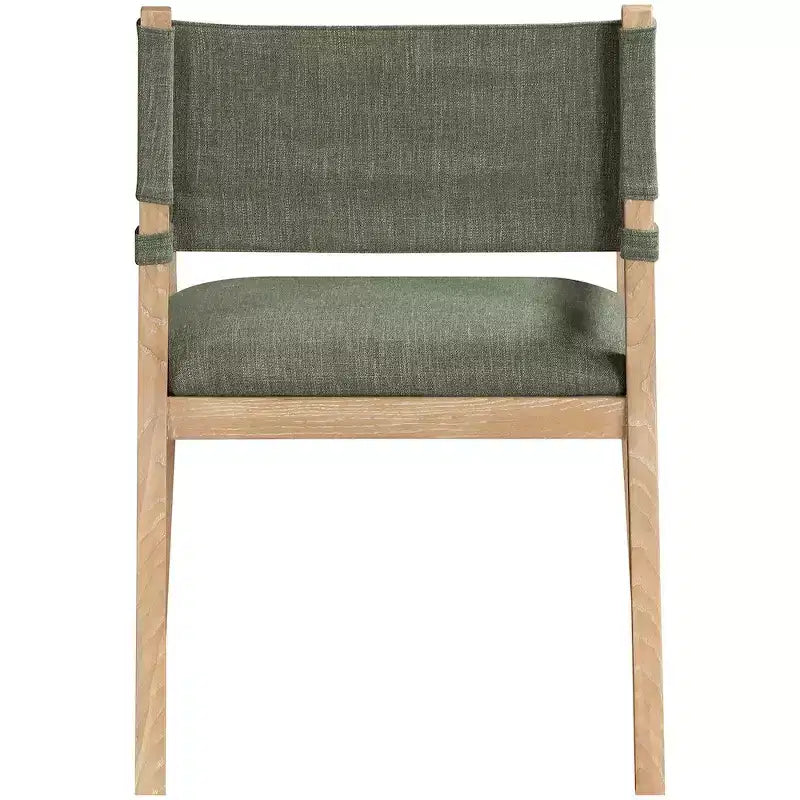 Sedia da pranzo con braccioli in tessuto testurizzato color lino oliva – Legno di frassino massello, stile contemporaneo