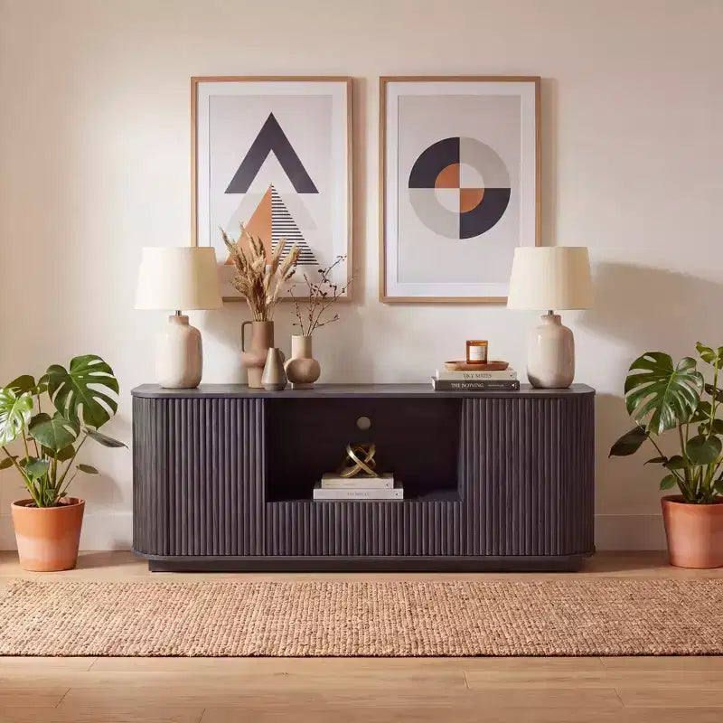 Mobile TV ondulato da 162 cm con credenza arrotondata – Senza maniglie, multiuso