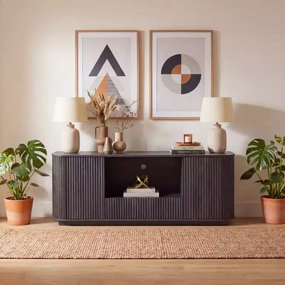 Mobile TV ondulato da 162 cm con credenza arrotondata – Senza maniglie, multiuso