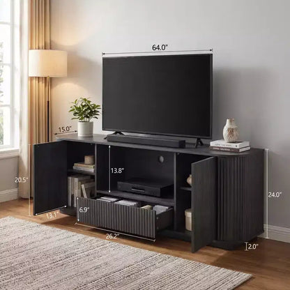 Mobile TV ondulato da 162 cm con credenza arrotondata – Senza maniglie, multiuso
