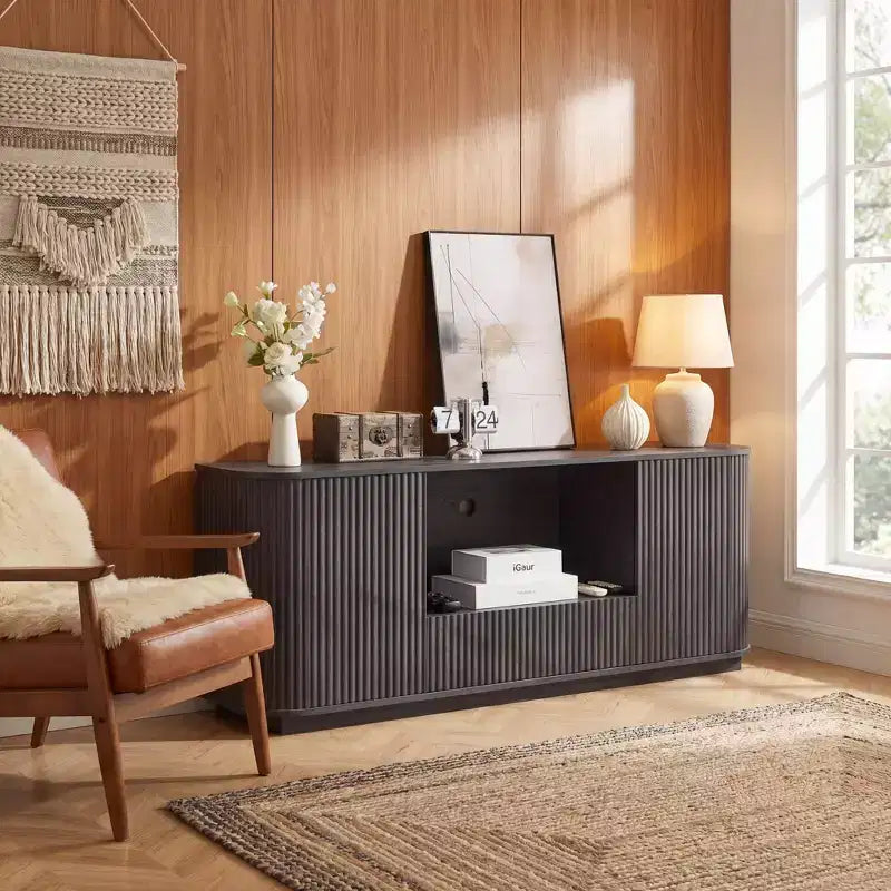 Mobile TV ondulato da 162 cm con credenza arrotondata – Senza maniglie, multiuso