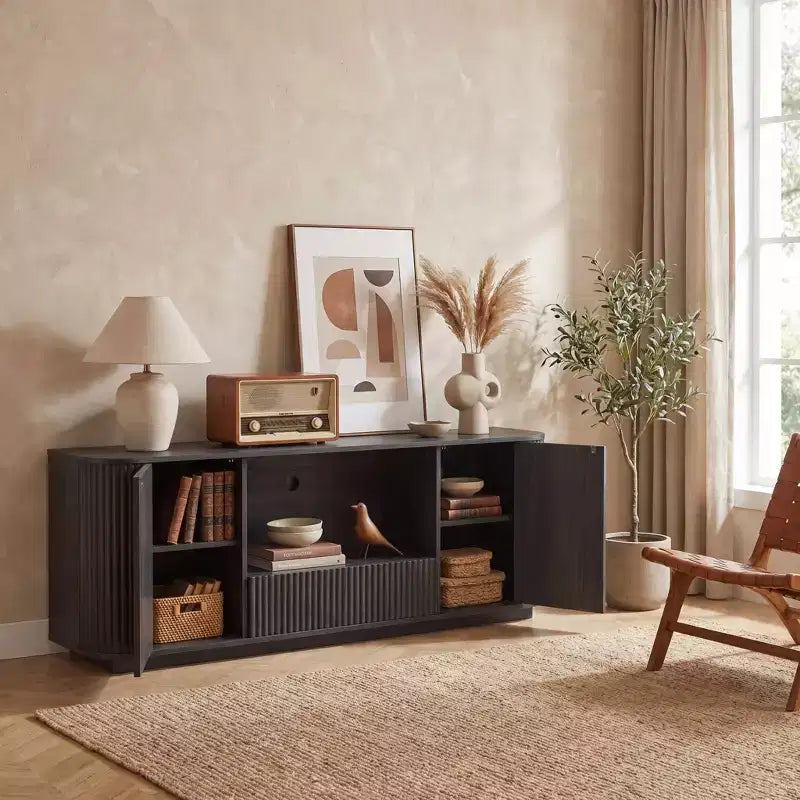 Mobile TV ondulato da 162 cm con credenza arrotondata – Senza maniglie, multiuso