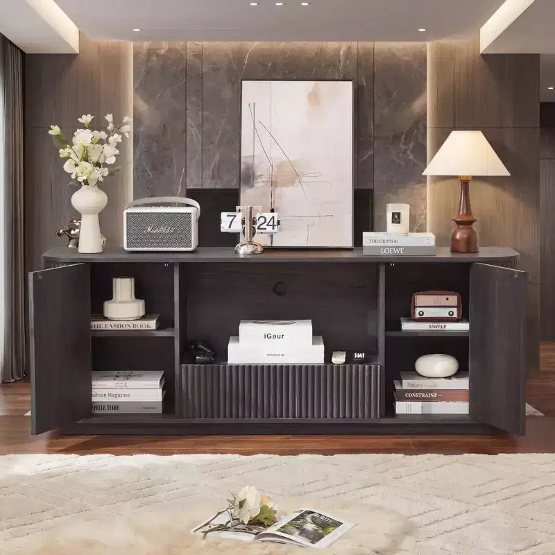 Mobile TV ondulato da 162 cm con credenza arrotondata – Senza maniglie, multiuso
