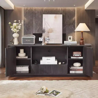 Mobile TV ondulato da 162 cm con credenza arrotondata – Senza maniglie, multiuso