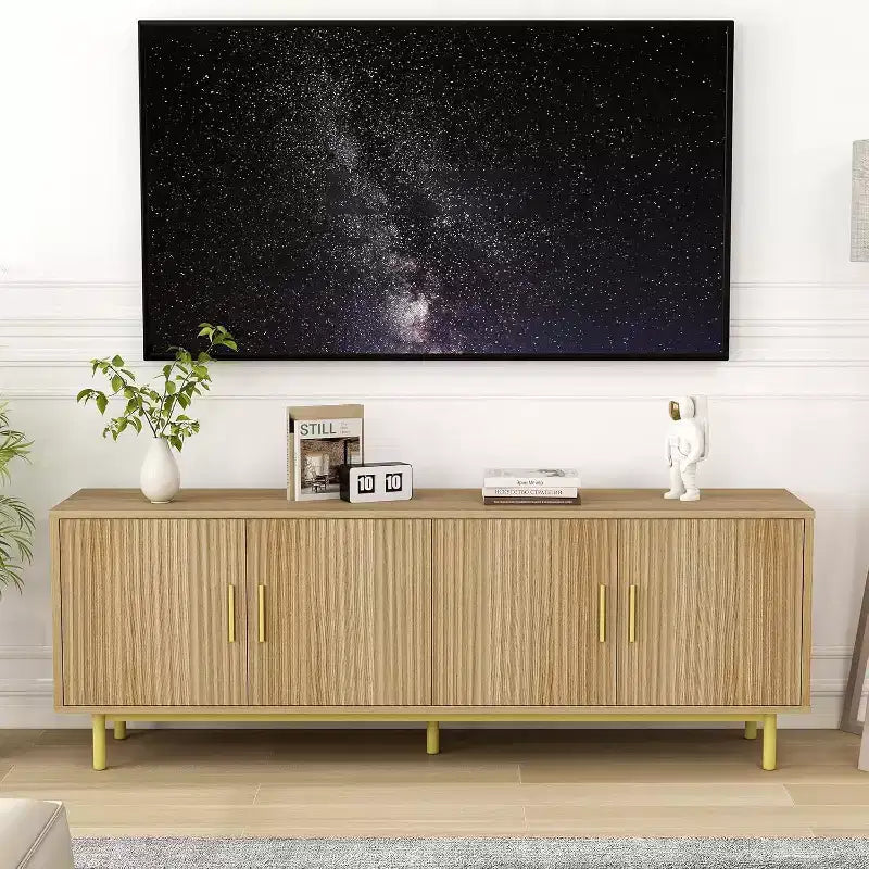 Mobile TV/Centro di intrattenimento da 70" con ante scanalate e ripiani regolabili – Adatto per TV da 80"