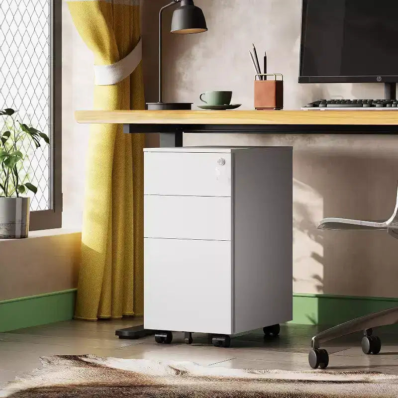 Cassettiera sottile mobile a 3 cassetti per ufficio domestico – 30 cm verticale, con serratura