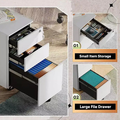 Cassettiera sottile mobile a 3 cassetti per ufficio domestico – 30 cm verticale, con serratura
