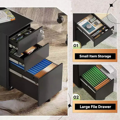 Cassettiera sottile mobile a 3 cassetti per ufficio domestico – 30 cm verticale, con serratura