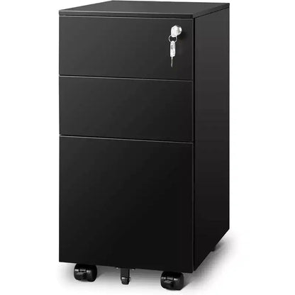 DEXYLLO 3-Drawer Mobile Filing Cabinet for Home Office, 11.8 Slim Vertical File Cabinet, Space-Saving Document Organizer with Lock
