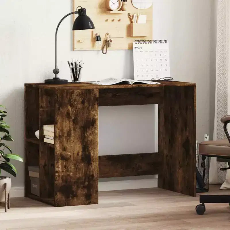 Scrivania rettangolare moderna bianca in legno composito con ripiani aperti – 102 cm