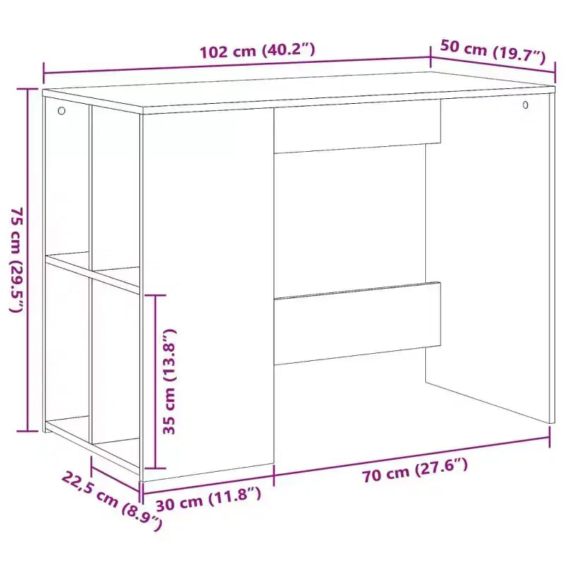 Scrivania rettangolare moderna bianca in legno composito con ripiani aperti – 102 cm