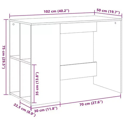Scrivania rettangolare moderna bianca in legno composito con ripiani aperti – 102 cm